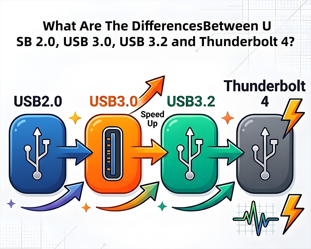 Ultimi blog aziendali su Guida completa alle specifiche USB Quali sono le differenze tra USB 2.0 USB 3.0 USB 3.2 e Thunderbolt 4