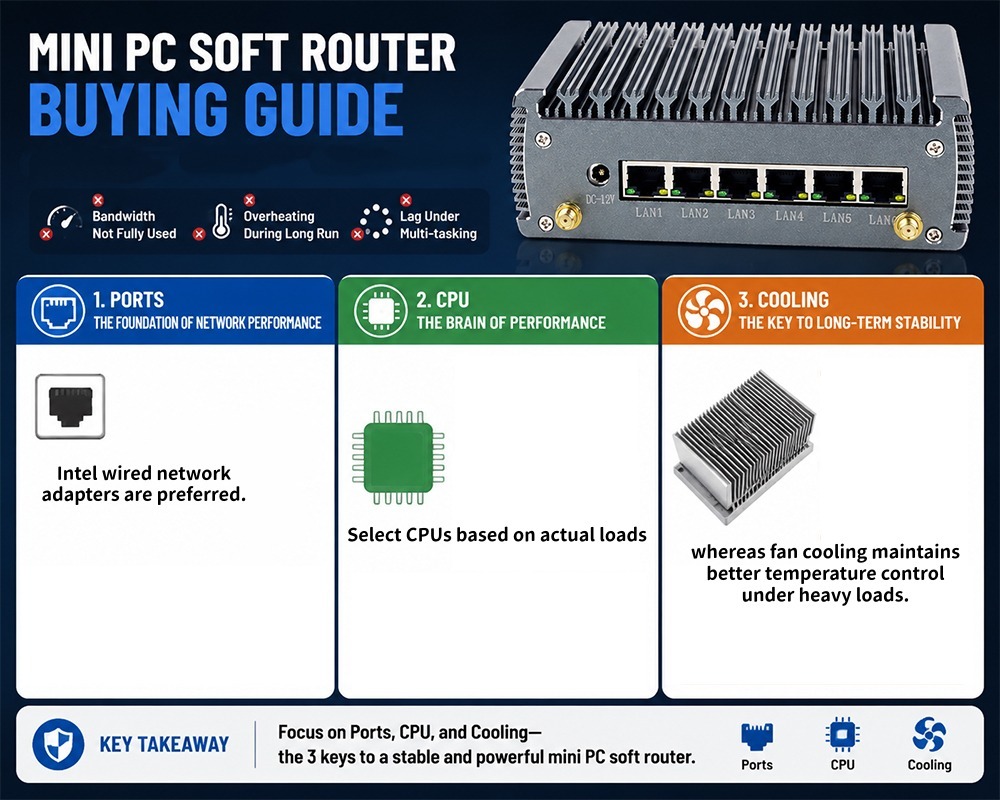 Ultimi blog aziendali su Guida all'acquisto di un soft router per mini PC Come scegliere le porte di rete CPU e raffreddamento con dati di test reali