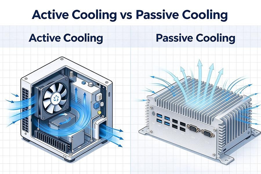 Ultimi blog aziendali su Mini PC industriali: raffreddamento attivo contro raffreddamento passivo Confronto tridimensionale di rumore, temperatura e affidabilità